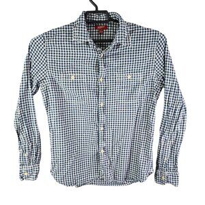 Mens Arizona Jean Co Shirt Blue & White Gingham Long Sleeve Button Down Size M